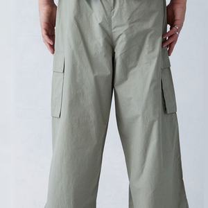 New Fashion Plain Loose Fit Multi-Pockets Custom Elastic Waist Mid <b>Wide</b> <b>Leg</b> Nylon Lightweight Men <b>Cargo</b> Pants - Product Image 6