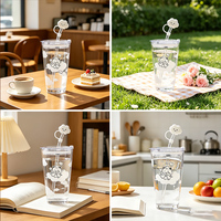 Tasses en verre clair créatif dessin animé nuage tasses en verre tasse à café logo personnalisé tasse imprimée avec couvercle et paille