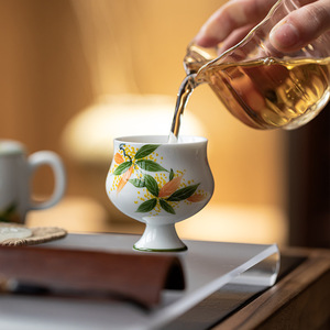 Hand Painted Tall Ceramic <b>Teacup</b> Leaf Pattern Porcelain Kung Fu Tasting Cup For Afternoon Tea Home Use - Product Image 2
