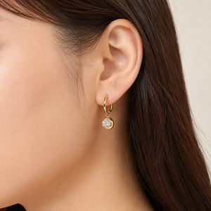 ต่างหูห่วงประดับเพชรคิวบิกเซอร์โคเนียสแตนเลสสตีลชุบทอง 14K ดีไซน์ทรงกลมแบบห้อย สีฟ้า สีชมพู หรือสีใส - Product Image 5