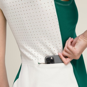 ชุดเดรสกระโปรงกีฬาผู้หญิงสีตัดกัน ระบายอากาศ แห้งเร็ว ซิปครึ่งตัว เหมาะสำหรับกอล์ฟ เทนนิส พิคเคิลบอล สไตล์เทนนิสคอร์ - Product Image 6