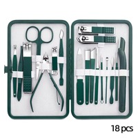Ensemble de coupe-ongles professionnel en acier au carbone 5 en 1, vert, outils pour bébés, ensemble de manucure, kit de toilettage de voyage 18 pièces