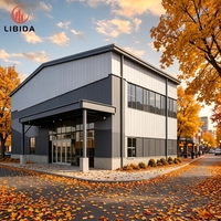 Bâtiment en acier à grande portée résistant aux fortes charges de neige, structure en acier fermée, atelier avec modèle 3D Tekla et plans fournis