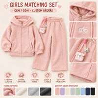 Ensemble assorti survêtement pour petites filles : sweat à capuche rose zippé et pantalon large – Vente en gros, OEM, ODM, Marque privée personnalisée