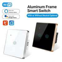 Interrupteurs muraux intelligents WiFi ABS 10A avec cadre en aluminium, contrôle via l'application Smart Life, compatibles Alexa, panneau en verre trempé