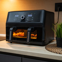 Friteuse à air double panier moderne 5,5+5,5L à commande par bouton, sans huile, sans fumée, multifonction, cuisson rapide, pour la maison - Meilleures ventes