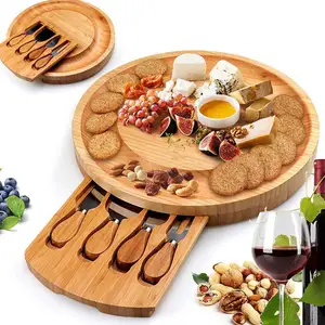 Groothandel Custom Logo Rechthoek Vierkant Ronde Premium Goedkope Kleine Bamboe Vlees Kaas Charcuterie Board Met Messen