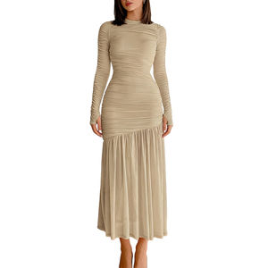 Vestidos de Moda para Mujer, Elegantes, de Encaje, con Cuello Redondo, Color Sólido, Estilo Patchwork - Product Image 4