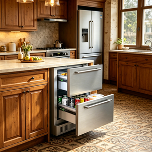 Vanace 145L Dual Zone Stainless Steel Refrigerator Touch Control Home Outdoor Kitchen Double Drawer Beer Beverage <b>Cooler</b> - Product Image 1