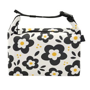 Sac isotherme rétro à imprimé marguerites avec fermeture éclair, sac à main portable pour le déjeuner - Product Image 1