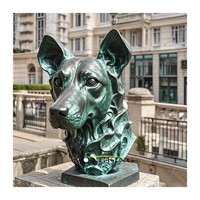 Grande sculpture de tête de chien en bronze pour l'extérieur, œuvre d'art métallique artisanale en laiton pour projets paysagers