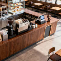 Vitrine de présentation de café avec comptoir latéral pour magasin