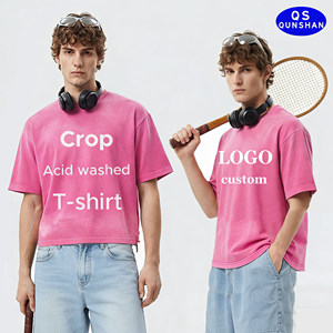 <span class=keywords><strong>T</strong></span>-<span class=keywords><strong>Shirt</strong></span> Crop Vintage di Alta Qualità in Cotone Pesante Lavato all'Acido per Uomo, <span class=keywords><strong>Stampa</strong></span> Logo Personalizzata, Maglietta Oversize Boxy - Product Image 3