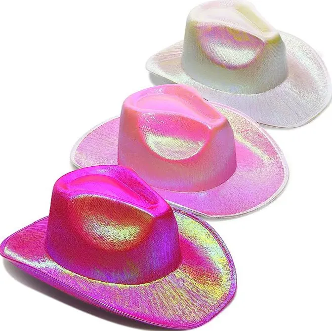 Dành cho người lớn óng ánh Holographic Đảng ủng hộ mũ cao bồi Cowgirl Đảng hat đối với phụ nữ trong kim loại màu sắc