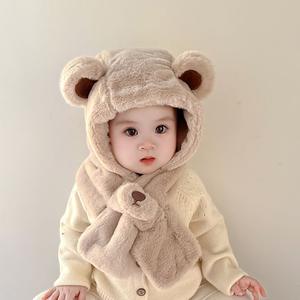 Ensemble bonnet et écharpe en polaire épais pour enfants et bébés, collection automne-hiver, avec cache-cou chaud et protection des oreilles, bonnet en peluche pour garçons et filles, modèle courant - Product Image 3