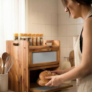 Cross-border wooden bread and pastry storage box, <b>kitchen</b> baking and dessert box, transparent display bread box, bread storage - Product Image 4
