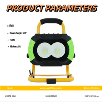 OUTLUX W007E Lampe de travail LED portable et pliable 50W à batterie rechargeable, réglable, à poignée, très demandée