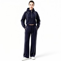 Ensemble de survêtement sportif pour femme 2026, coupe ample, col rabattu, demi-zip, respirant, doublure polaire, idéal yoga