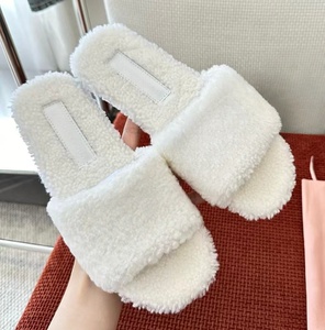 Chaussons en peluche brodés de luxe pour femmes, style confortable et chaud, à semelle plate, pour la maison - Product Image 1