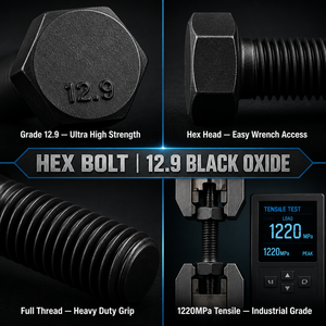 12.9 Grade Blackened Hex <b>Bolt</b> M12 M14 <b>M16</b> DIN 933High Strength for Automotive Chassis Engine Mount Assembly - Product Image 3