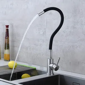 Paslanmaz çelik siyah mutfak mikseri esnek emzik ile dokunun 360 derece döner mutfak musluk tek kolu lavabo musluklar