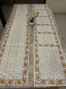 Ensemble chemin de table et tapis à motifs modernes faits à la main |   Décoration de table en tissu 100% coton pour la maison et la salle à manger - Product Image 1