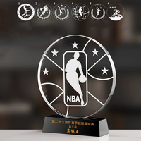 Trophée sportif NBA MVP en verre transparent de forme ronde avec base noire, design simple, personnalisable