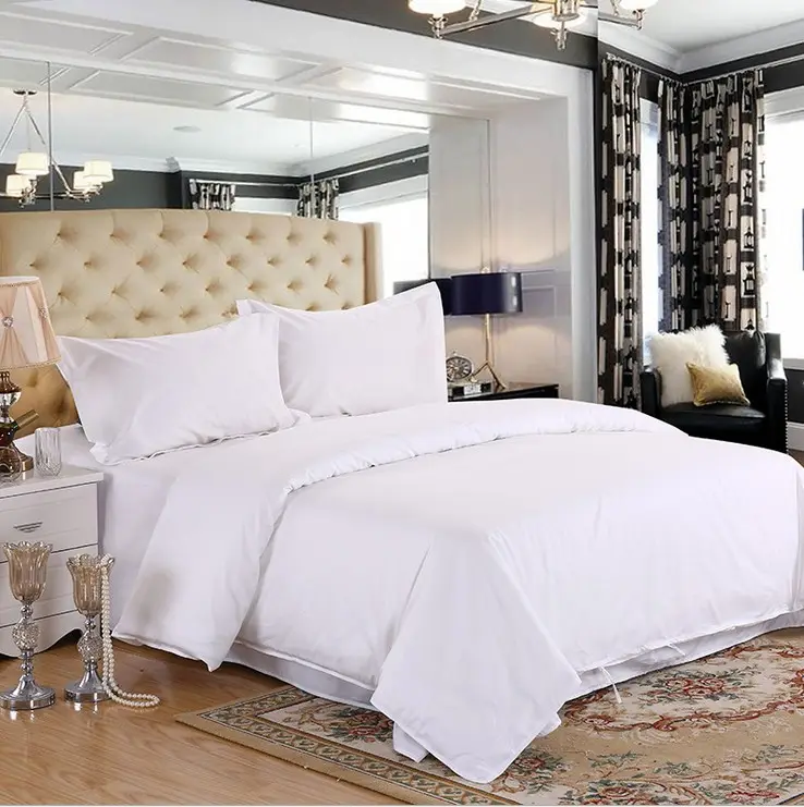 200tc percale tẩy trắng poly cotton tấm vải cho khách sạn Khăn trải giường