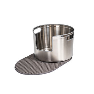 Nouveau design de bac à litière rond en acier inoxydable de haute qualité pour les grands et les chats mignons avec des côtés hauts et une pelle, tapis - Product Image 6