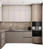 Armoires de cuisine sur mesure Vermonhouzz gris clair mat avec éclairage LED intégré, design sans poignée, style moderne minimaliste
