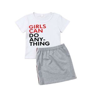 Ensemble de vêtements d'été mignon et tendance pour fillette : T-shirt à manches courtes imprimé lettres et jupe décontractée pour enfants - Product Image 1