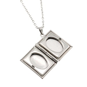 Stainless Steel Rectangular Photo <b>Locket</b> Necklace Book Design Mirror Finish Unisex Fashion Pendant Gift Jewelry - Product Image 4