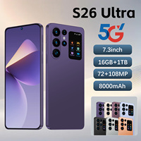 Smartphone S26 Ultra Shenzhen 7,3 pouces 90Hz Android 15 16 Go 1 To 108 MP 8800 mAh Deca Core 5G Double SIM Carte TF Face ID GPS Métal