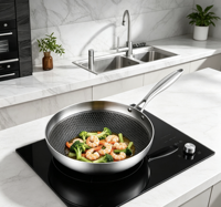 Wajan Goreng Sarang Lebah Stainless Steel FLEY Wholesale, Lapisan Anti Lengket, Kompatibel dengan Kompor Induksi dan Gas