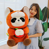 Ensemble de jouets en peluche panda mignons - Adorables animaux en peluche en costume de panda roux avec accessoires pomme