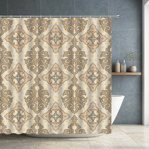 Rideau de douche rectangulaire imprimé en polyester écologique à motif damassé pour la décoration de la salle de bain à domicile - Product Image 1