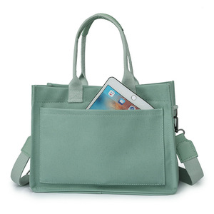 Canvas Tote <b>Bag</b> For Women Solid Color Business <b>Work</b> Shoulder Crossbody <b>Bag</b> With Zippered Pocket - Product Image 2