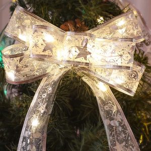 <span class=keywords><strong>LED</strong></span> argento foglia di raso dorato nastro <span class=keywords><strong>Led</strong></span> stringa di seta di illuminazione per la decorazione dell'albero di natale feste al coperto - Product Image 2