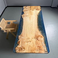 Table à manger moderne en bois massif à bord vif avec miroir, époxy, sur mesure, grande table de cuisine/salon (peuplier/érable/noyer/chêne européen)