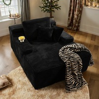 Fauteuil de lecture surdimensionné sans structure en velours côtelé moelleux, avec assise profonde, convertible en canapé-lit, 3 oreillers, pour appartement, rectangulaire