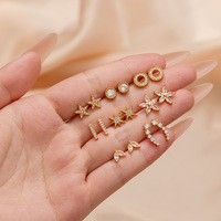 Anting-anting Grosir Perhiasan Baja Anti Karat Mewah Novirassine, Anting-anting Stud Bunga Bintang Zirkon, Set Hadiah untuk Wanita