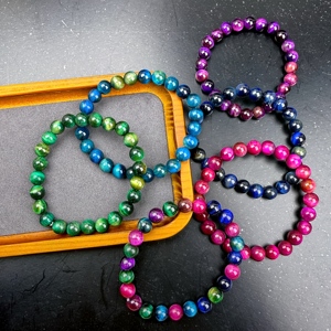 Mulheres dos homens Single-anel <span class=keywords><strong>Tiger</strong></span> <span class=keywords><strong>Eye</strong></span> Pulseira de Pedra Multi-Color Tigre de Ouro com Rosa Verde Colorido Tigre Moda Jóias Frisadas - Product Image 2