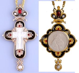 东正教主教胸前十字架2件套十字架和帕纳尼亚，配有定制的图标和彩色石头 - Product Image 6