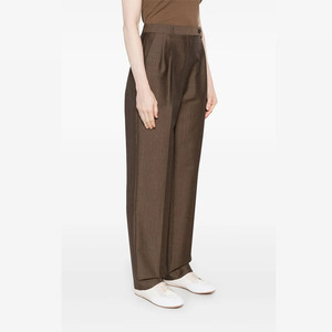 <strong>Women</strong> Custom Brown <strong>Pinstripe</strong> High Waist Pleated Wide Leg Pants Formal Office Tailored <strong>Trousers</strong> - Product Image 2
