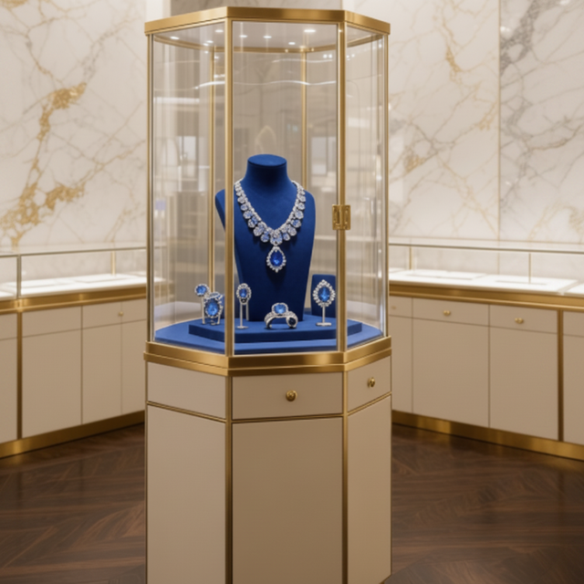 High-End Jewelry Display Cases for Retail Stores | Waterproof LED Lighting | Luxury Freestanding Jewelry Display Showcases