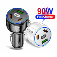 90w Charge Rapide 3 Ports Lumières Led Mini Chargeurs De Voiture Portables PD 30W Blanc Et Noir Chargeurs De Voiture Led Rapide