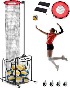 Filet d'entraînement pour passeur <span class=keywords><strong>de</strong></span> volley-ball, 6 réglages <span class=keywords><strong>de</strong></span> hauteur et 5 réglages d'angle, équipement d'entraînement pour passeur <span class=keywords><strong>de</strong></span> volley-ball avec tissu cible - Product Image 1