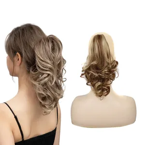 Ponytail Extension 24 Wavy Claw Clip Ponytail Extensions Synthetic Hairpieces-Deep Brown with Dirty Blonde