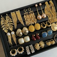 Boucles d'Oreilles Pendantes Grand Modèle Rétro Chic à Pompons et Pierres, en Alliage Tendance, de Luxe Vintage pour Femme