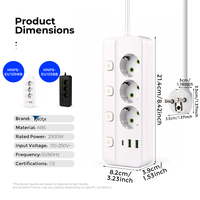 Multiprise standard européenne avec interrupteurs indépendants, 3 prises, 2 USB, 1 port Type-C, cordon d'extension certifié CE